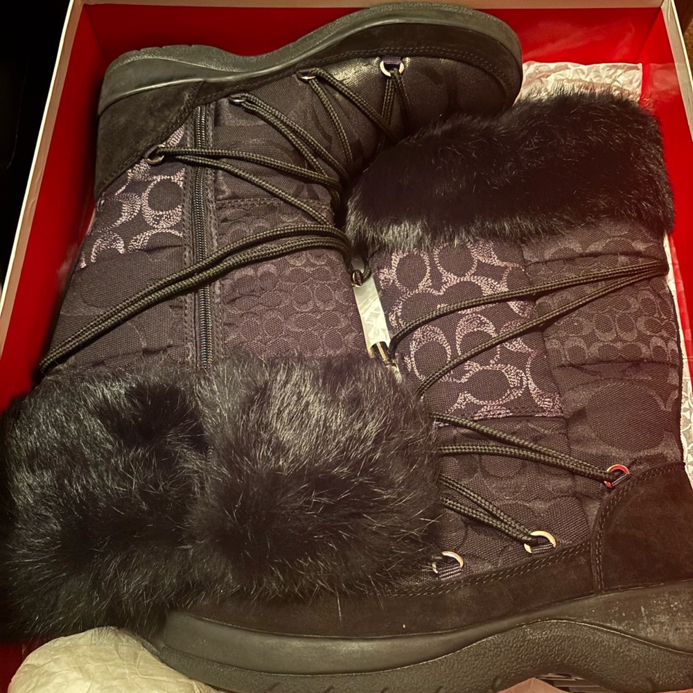 Coach Black Fur-Trimmed Winter Boots